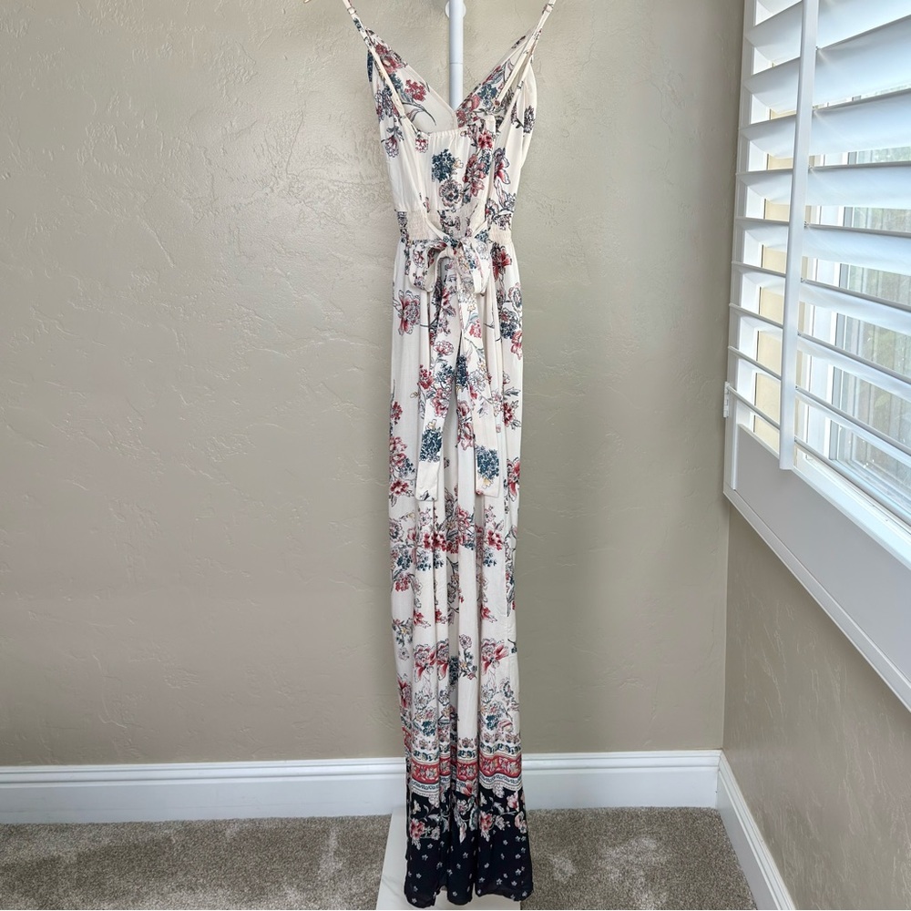 Romantic Gypsy Floral Maxi Dress Size Large in Cream Flowy Boho - Picture 6 of 10